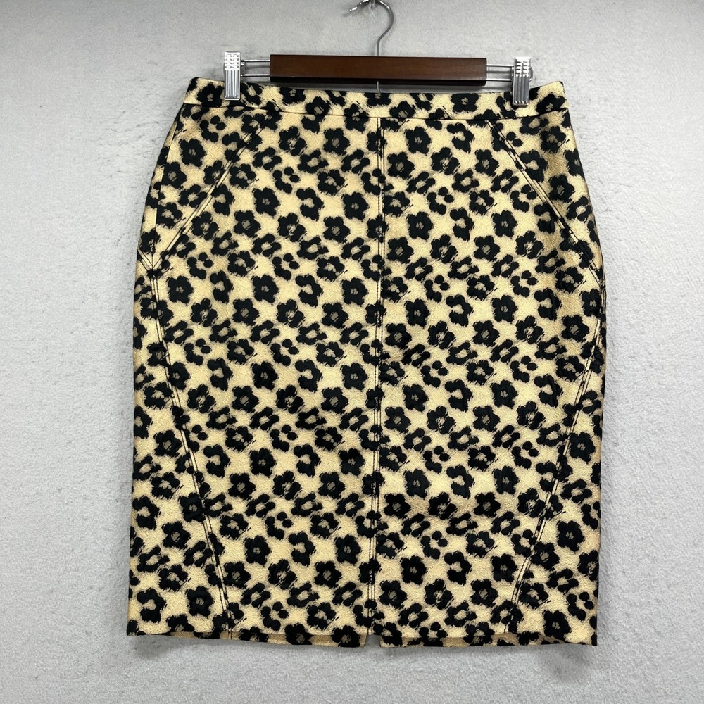 Ann Taylor Skirt Womens 8 Gold Floral Brocade Cheetah Pencil Holiday Party